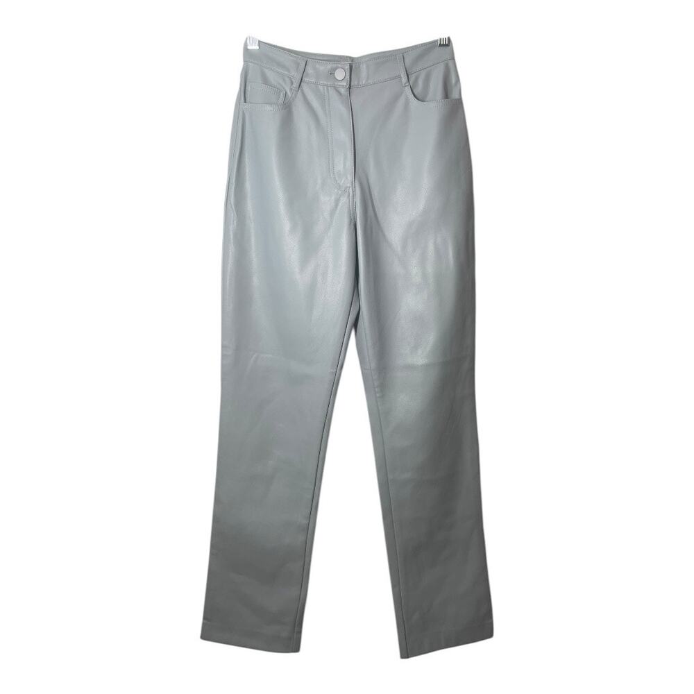 Oak + Fort Vegan Leather Pants Womens Misty Blue Gray 0 Straight Leg